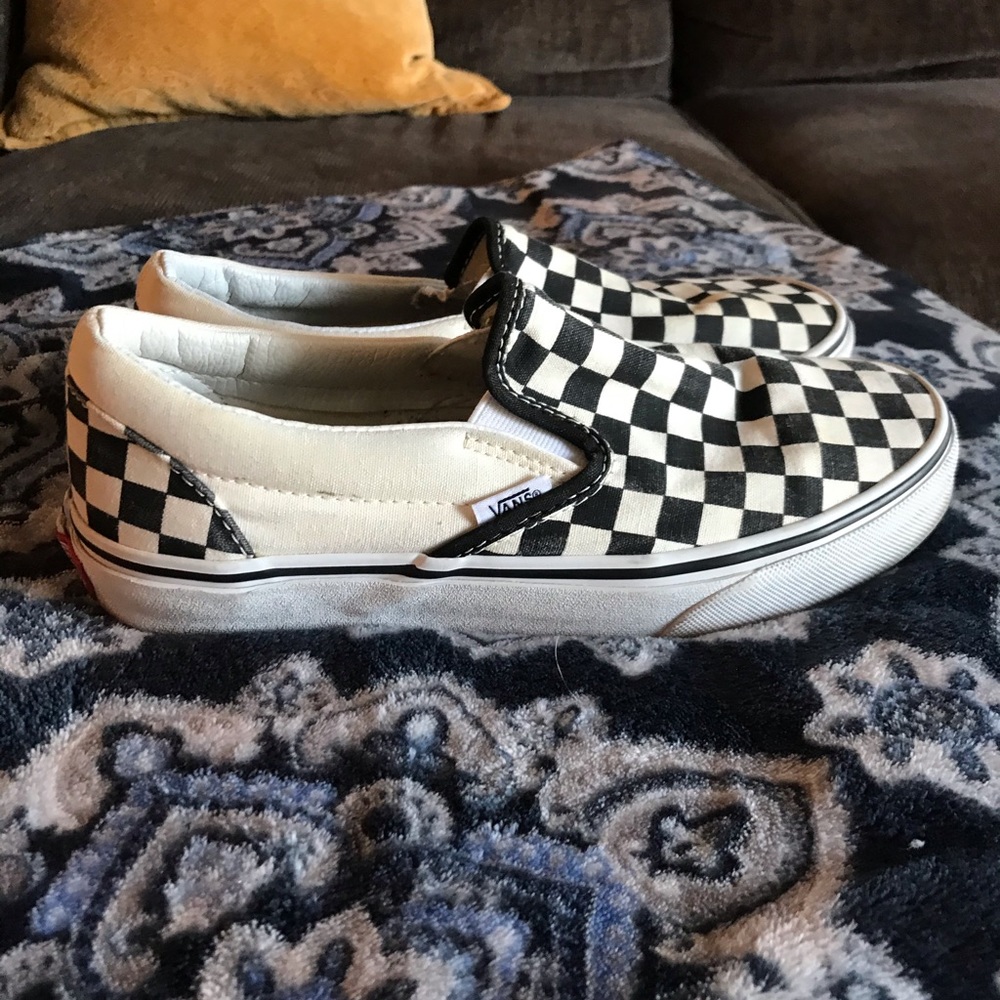 White and black checkered vans